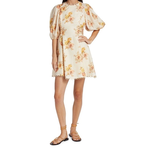 Zimmermann Rosa Linen Floral Minidress Size 2 US 8 - Picture 5 of 11